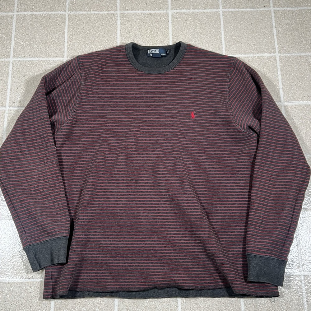 Vintage Polo Ralph Lauren Mens Waffle Knit Striped Thermal Longsle Shirt Size XL